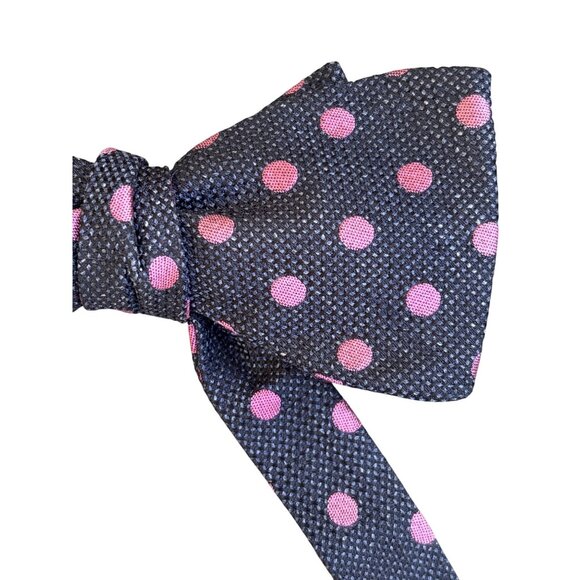 Ted Baker Bowtie Textured 100% Silk Classic Polka Dot Navy Pink Adjustable EUC - Picture 4 of 9